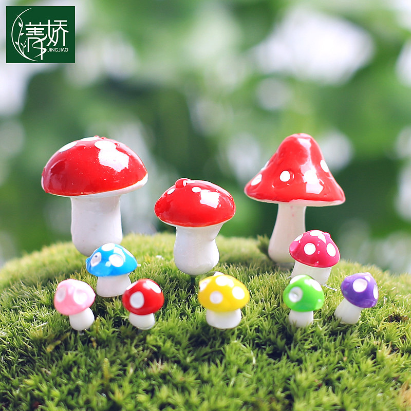 diy仿真迷你蘑菇瓢虫绿植物摆件