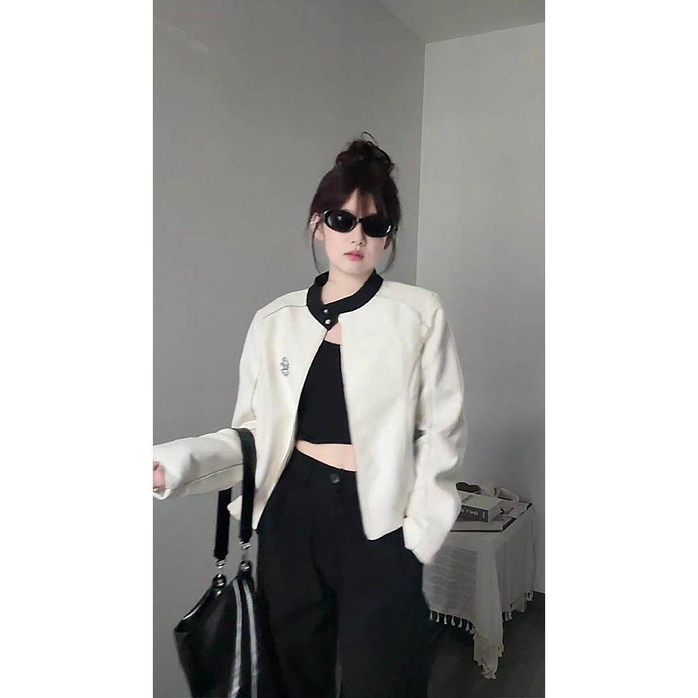 女春季外套货美式休闲外套棒球服有实价磨毛街头夹克新款短款白色