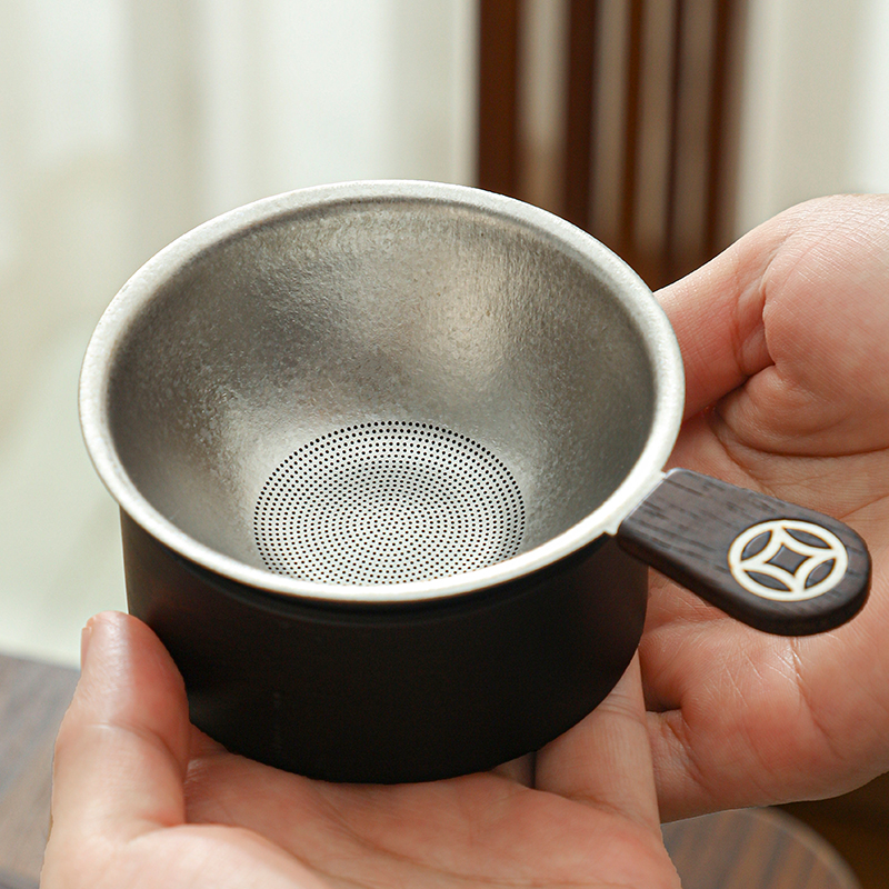万斯坚纯钛木柄1190孔茶漏茶滤