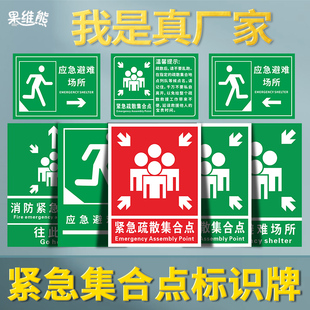 紧急疏散集合点指示标识塑料板警示牌酒店地面小区人防空洞消防疏散应急避难场所安全逃生救援窗口标志贴定制