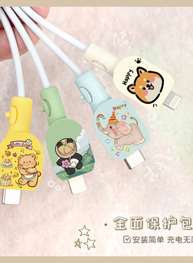 适用于20W苹果充电器数据线保护套iPhone16/16pro可爱印花充电线硅胶套iPhone15/14/13防折断两端缠绕线ipad