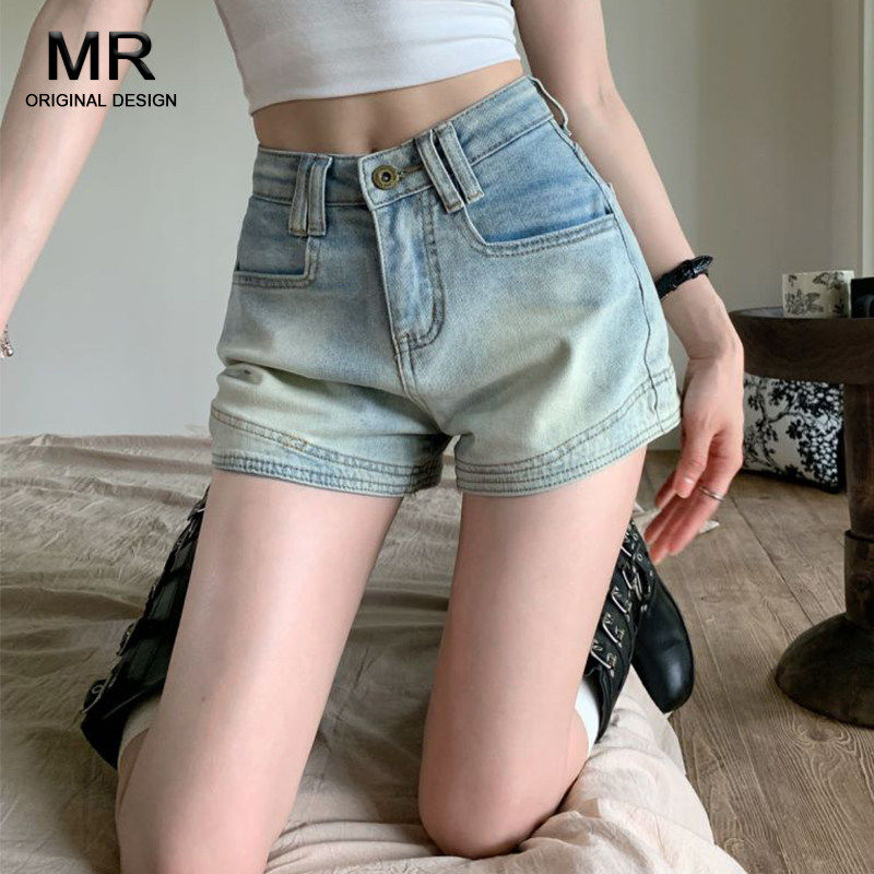 浅色牛仔短裤女夏季2025新款辣妹高腰a字小个子薄款外穿包臀热裤