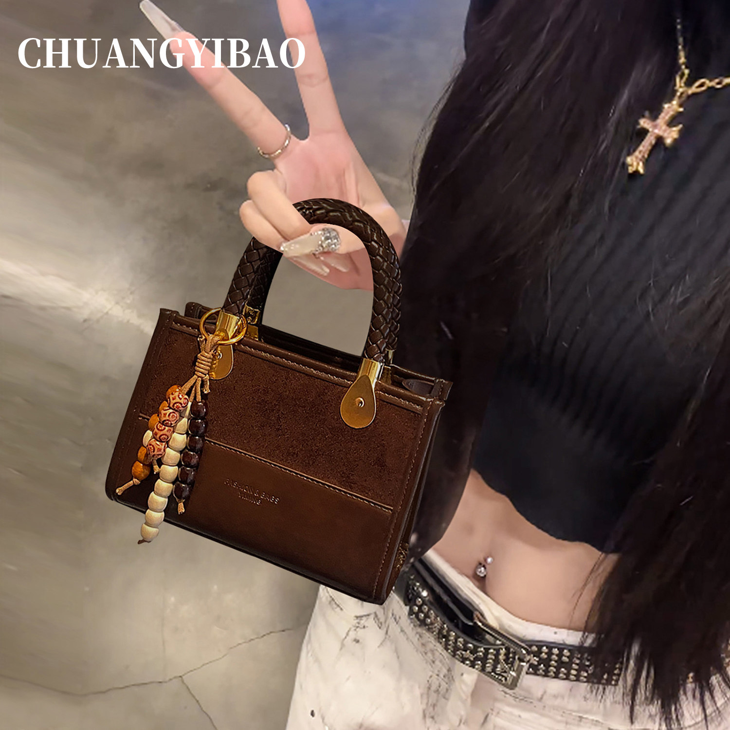 手提斜挎包包女式2026新款春夏复古轻奢小众高级感超火咖色单肩包,箱包皮具/热销女包/男包,小方包,淘宝优惠券,粉丝福利购,淘宝优惠卷