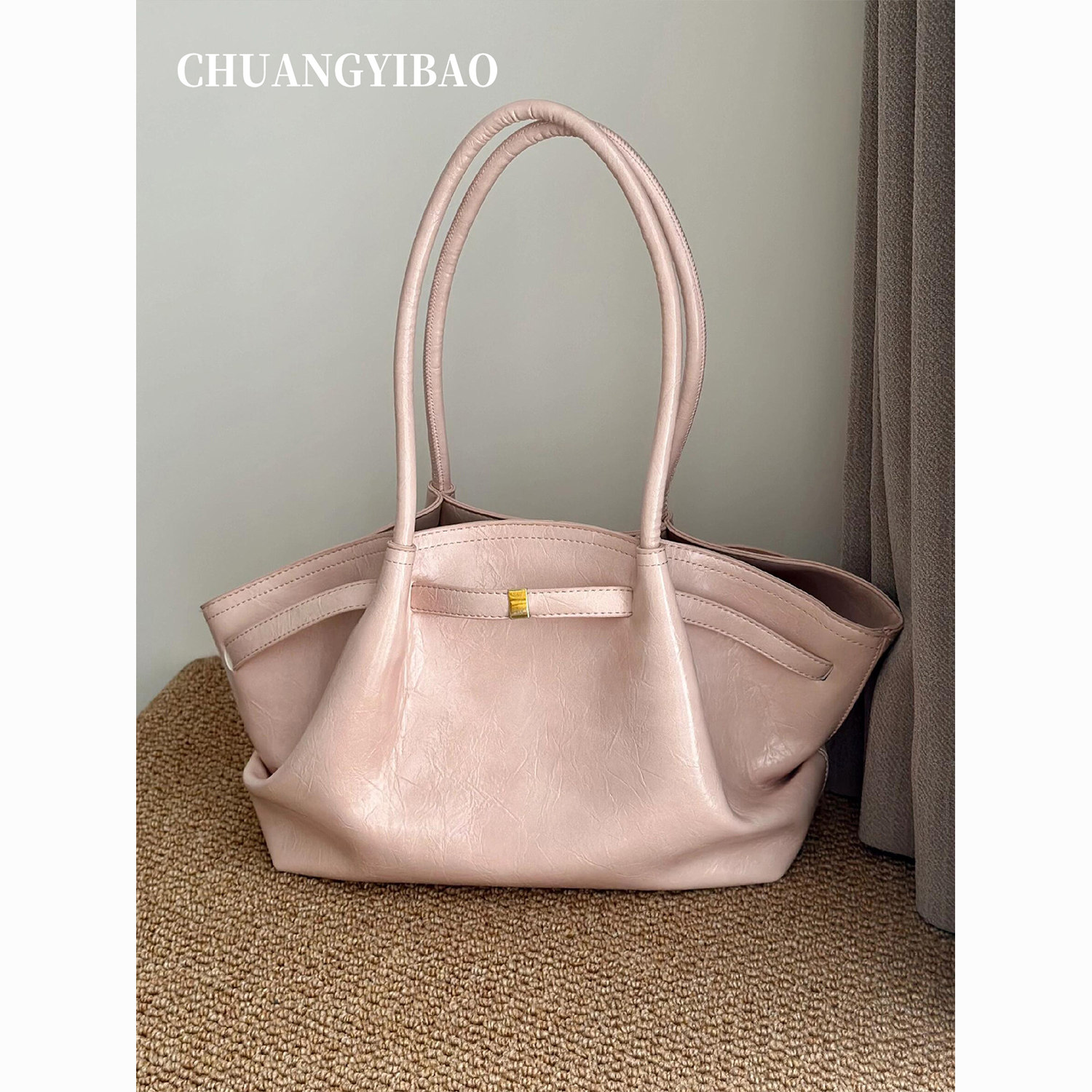 粉色超火菜篮子水桶包包女式2026新款高级感小众设计褶皱托特大包,箱包皮具/热销女包/男包,腋下包,淘宝优惠券,粉丝福利购,淘宝优惠卷