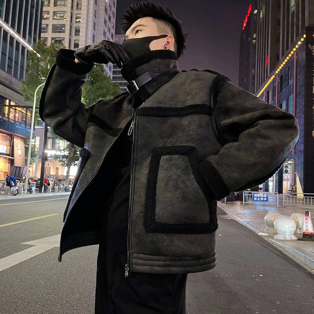 美式复古棉衣外套男潮牌拼接仿皮毛一体棉袄子冬季新款棉服夹克帅,男装,棉衣,淘宝优惠券,粉丝福利购,淘宝优惠卷