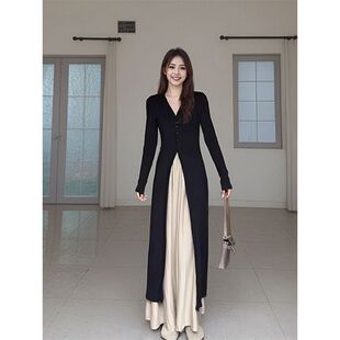 冰丝外搭黑色中长款配裙子外套女夏季薄款防晒针织开衫上衣连衣裙