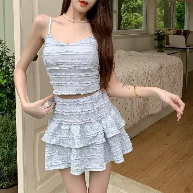 韩系夏季蕾丝吊带性感两件套
