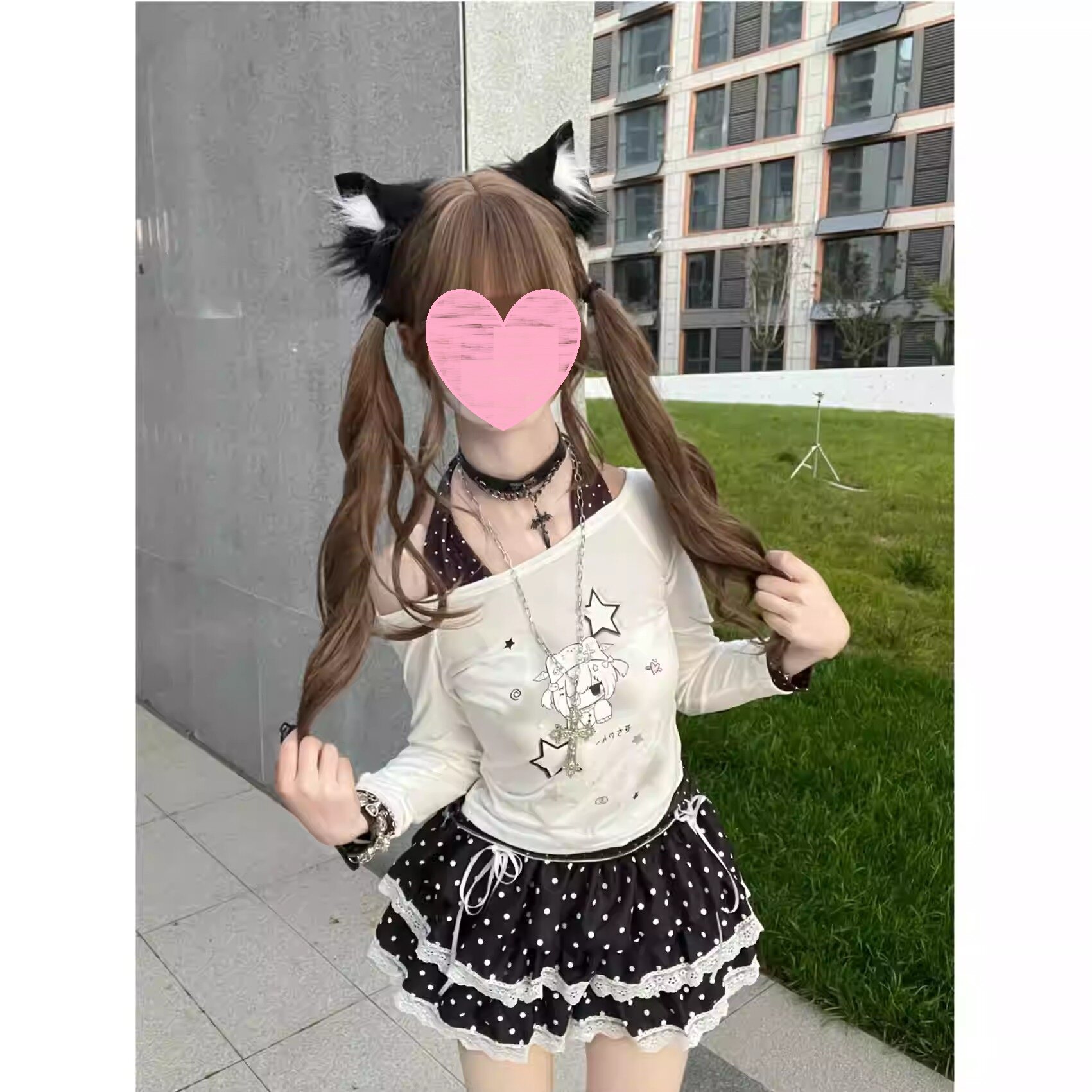 春夏韩系波点蕾丝拼接蛋糕半身裙