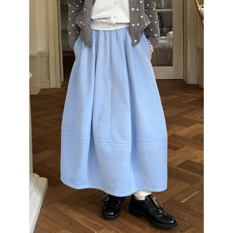 蓬蓬花苞裙女2026秋冬新款松紧腰百搭显瘦呢子半身裙