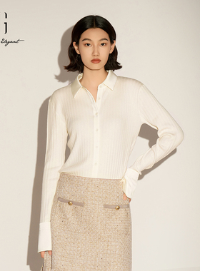 XG/雪歌XL111005A191 修身长袖毛针织衫米白纽扣毛衣开衫外套女装