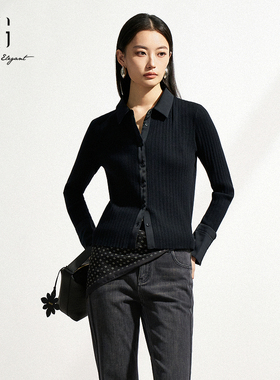 XG/雪歌XL111006A190修身黑色毛针织衫2026春季新款绵羊毛开衫女