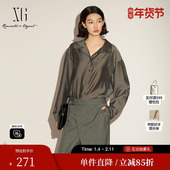 深色宽松直筒显瘦搭配叠穿上衣 衬衫 雪歌XL121010A384 翻领长袖