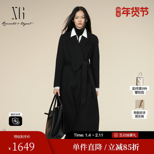 XG雪歌XK410020A790山羊绒毛呢外套2025冬季新款长款绵羊毛大衣女