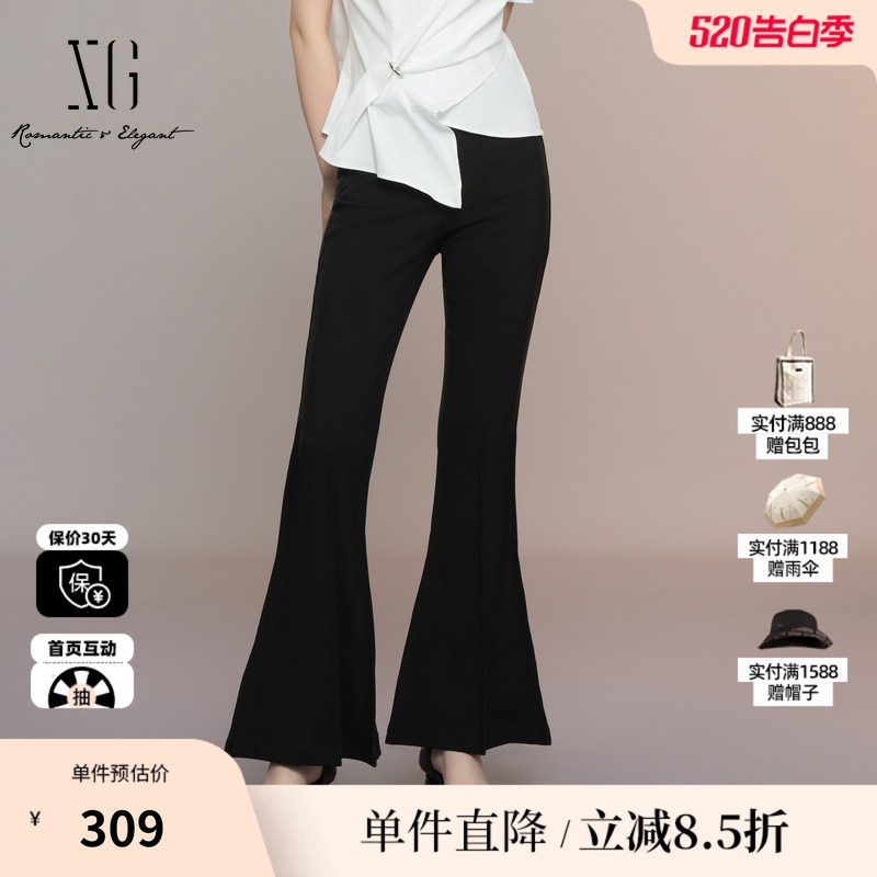 XG/雪歌XK202043A990薄款黑色休闲裤2025夏季新款显瘦微喇长裤女