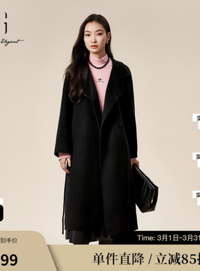 XG雪歌XK410821A890黑色长袖毛呢外套时尚冬季新款纯绵羊毛大衣女