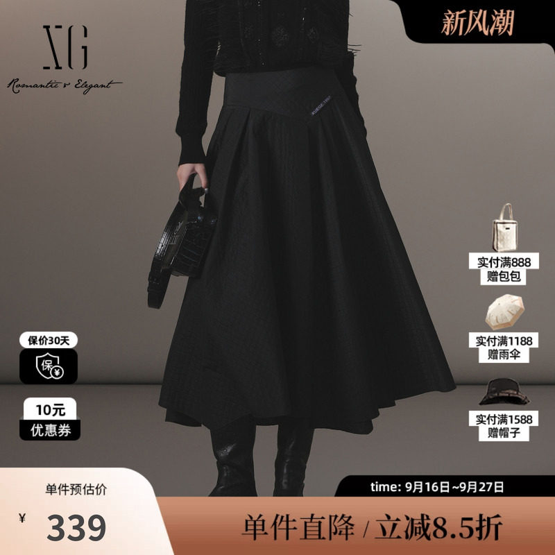 XG/雪歌XJ403034A690黑色淑女风高腰半身裙时尚冬季新款蓬蓬裙女