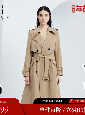 XG/雪歌XJ308005A309卡其色休闲风衣2025秋季新款长款长袖外套女