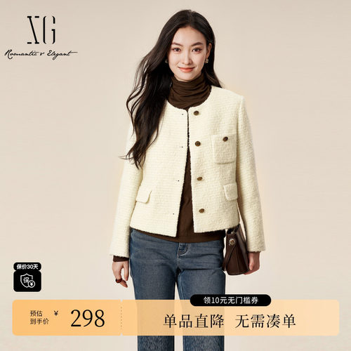 XG/雪歌XK407840A891米白色短外套时尚冬季新款长袖绵羊毛外套女