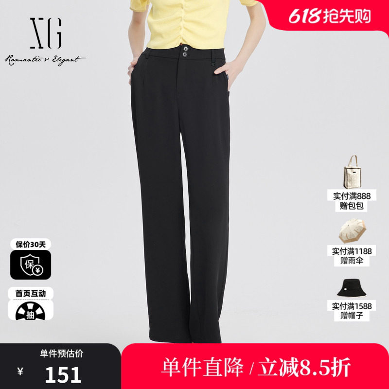 XG/雪歌XJ202032A390黑色休闲裤2025夏季新款宽松西装裤长裤子女
