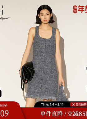 XG/雪歌XL111023A183深灰色无袖连衣裙2026春季新款针织中长裙女