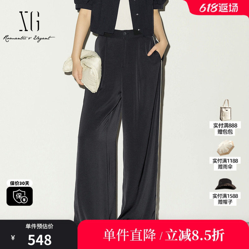 XG/雪歌XL202019A383 深灰色直筒休闲裤阔腿通勤百搭薄款长裤女装