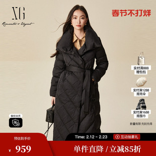 XG/雪歌XJ406087A790黑色天鹅绒羽绒服时尚冬季新款长款外套女装