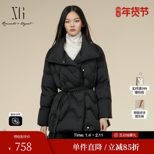 XG/雪歌XK406028A790黑色白鸭绒羽绒服2025冬季新款中长款外套女
