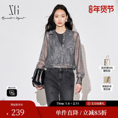 雪歌XJ321003A481蕾丝网纱长袖 上衣女装 衬衫 秋季 短款 时尚 新款