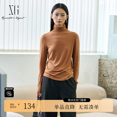 XG/雪歌XK401005A533绵羊毛长袖高领T恤2025冬季新款修身上衣女装