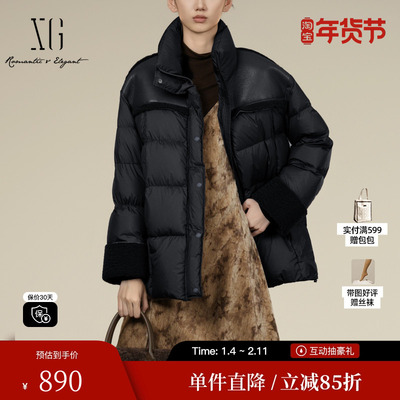 XG/雪歌XK406005A590白鸭绒羽绒服2025冬季新款黑色高领外套女装