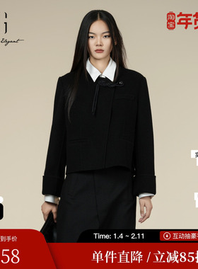 XG/雪歌XK410026A390黑色长袖短外套2025冬季新款纯绵羊毛外套女