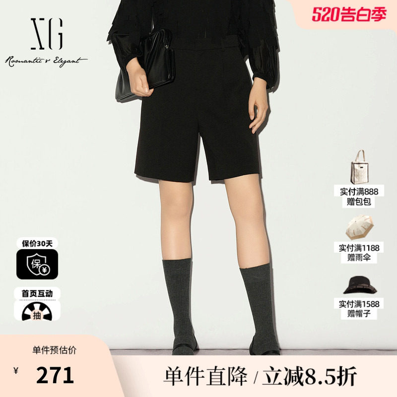 XG/雪歌XL102013A290直筒西装五分裤中裤阔腿外穿通勤休闲短裤女