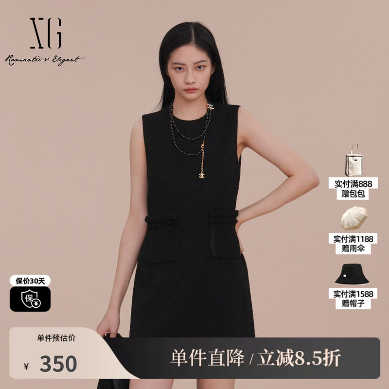 XG/雪歌XK104007A290黑色无袖连衣裙2025春季新款套头A字短裙女装