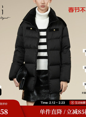 XG雪歌XK406030A590中长款鸭绒羽绒服2025冬季新款拼接设计外套女