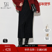 黑色中长款 XG雪歌XK403016A790绵羊毛半身裙2025冬季 新款 直筒裙女