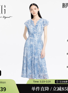 XG/雪歌XJ204053B496民俗风印花连衣裙时尚夏季新款收腰中长裙女