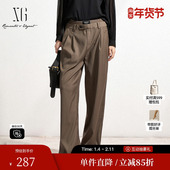 雪歌XK102013A543棕色高腰休闲裤 2025春季 新款 宽松阔腿长裤 女