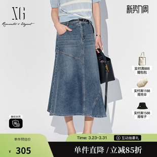 XG/雪歌XK203008A519水洗牛仔半身裙2025夏季新款薄款纯棉A字裙女