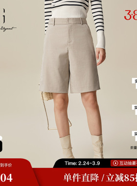 XG雪歌XJ102021A473卡其色休闲裤时尚春季新款标签装饰直筒短裤女