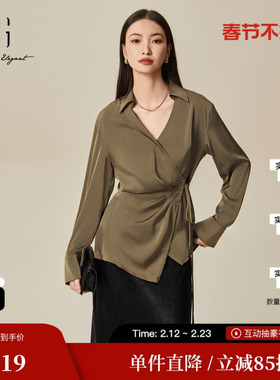 XG/雪歌XK121020A275系带设计长袖衬衫2025春季新款驼色上衣女装