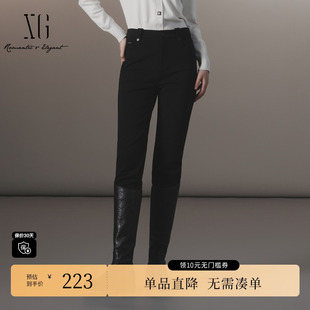 休闲裤 高腰弹力铅笔裤 时尚 新款 女 冬季 XG雪歌XJ402057A490黑色修身