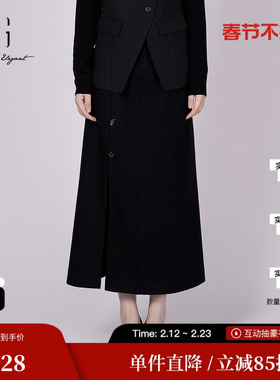 XG雪歌XK403020AE90绵羊毛半身裙2025冬季新款黑色中长款直筒裙女