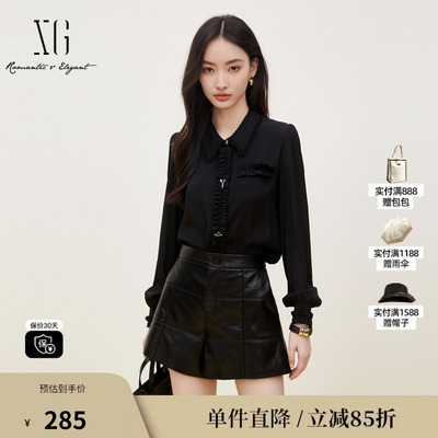 XG/雪歌XJ321029A290黑色街头风衬衫时尚秋季新款通勤长袖上衣女