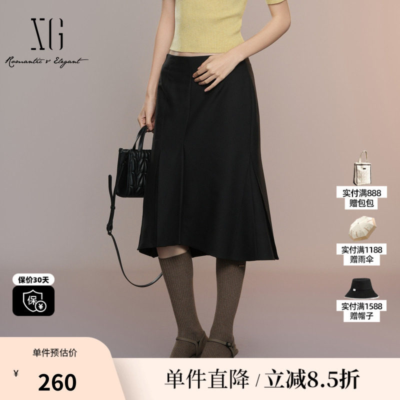 XG/雪歌XK303012A290淑女风高腰半身裙2025秋季新款收腰A字裙女装
