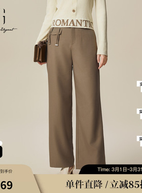 XG雪歌XJ102005A272深咖色休闲裤时尚春季新款英伦风背带直筒裤女