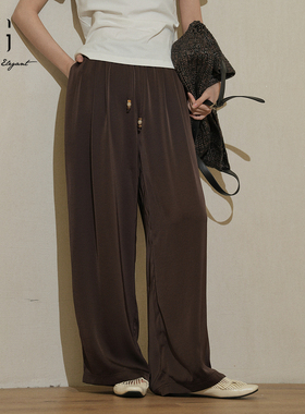 XG/雪歌XM202510A809 咖色直筒休闲裤松紧垂感口袋休闲通勤长裤女