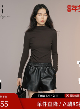 XG/雪歌XK301004A672深咖色长袖T恤2025秋季新款修身半高领上衣女