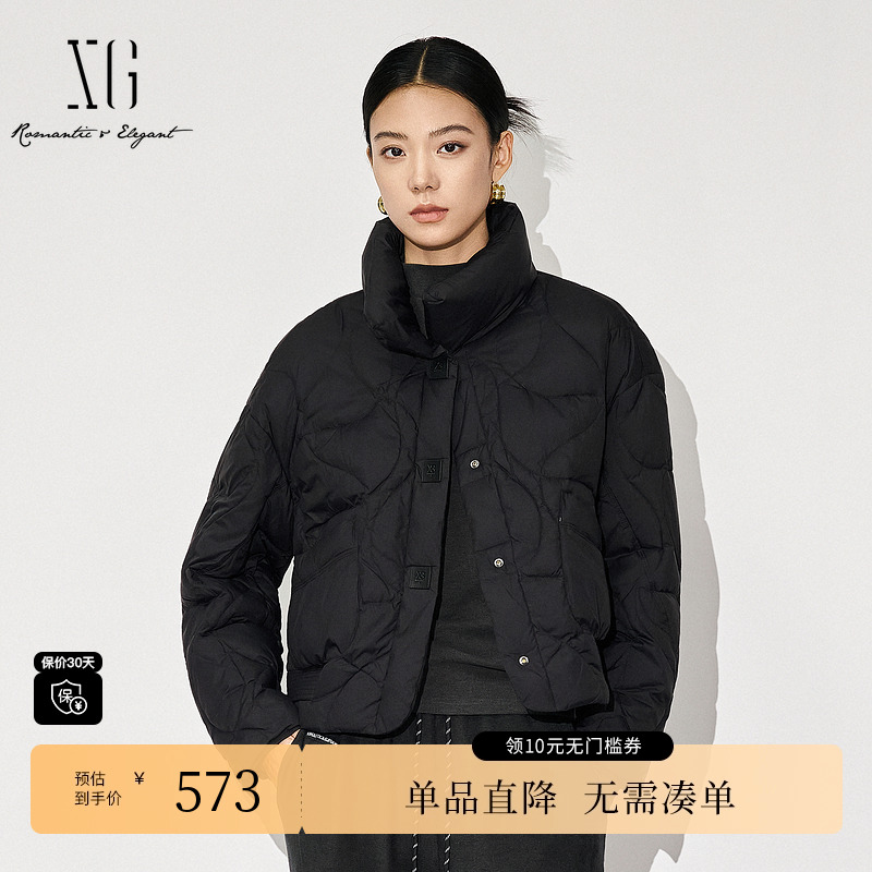 XG/雪歌XK406847A890黑色鸭绒羽绒服时尚冬季新款短款加厚外套女