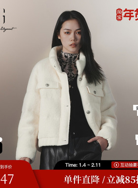 XG雪歌XJ406090A591纯绵羊毛鸭绒羽绒服2024冬季新款米短款外套女