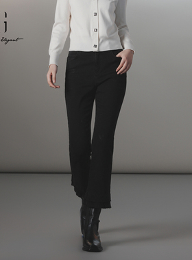 XG/雪歌XJ402039A190黑色微弹设计牛仔裤2025冬季新款微喇长裤女